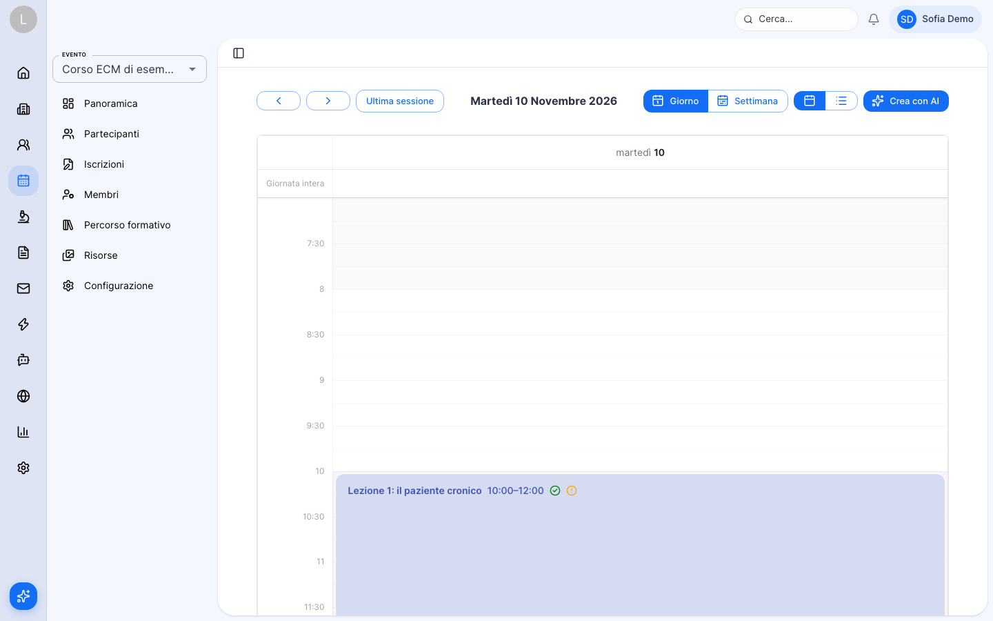 Calendario delle sessioni di un corso